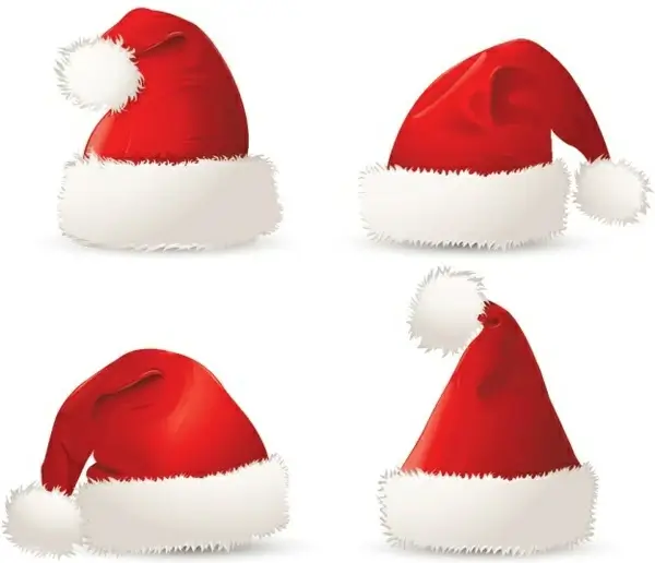 christmas hat icons realistic design red white decor