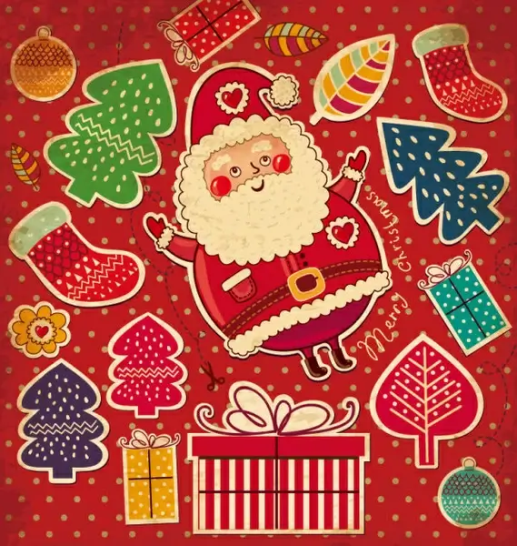 santa claus and xmas stickers vector grahpic