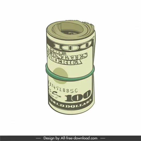 savings icons rolled dollar sketch 3d design