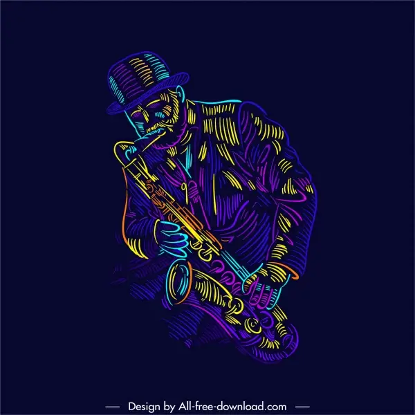 saxophonist icon dark colorful handdrawn sketch