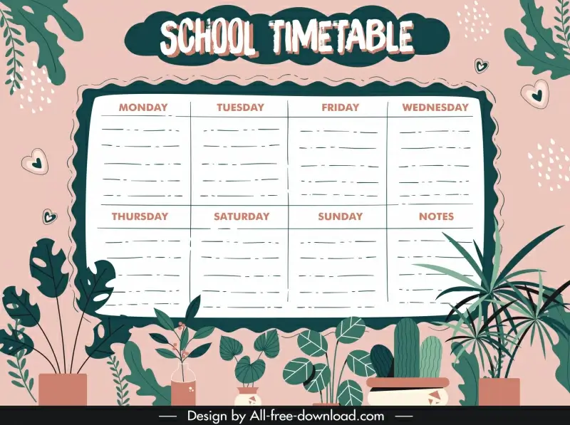 school timetable template flat classical houseplants decor