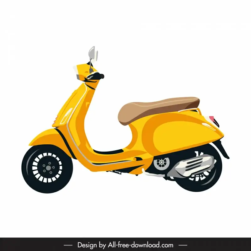 scooter icon side view sketch elegant yellow decor
