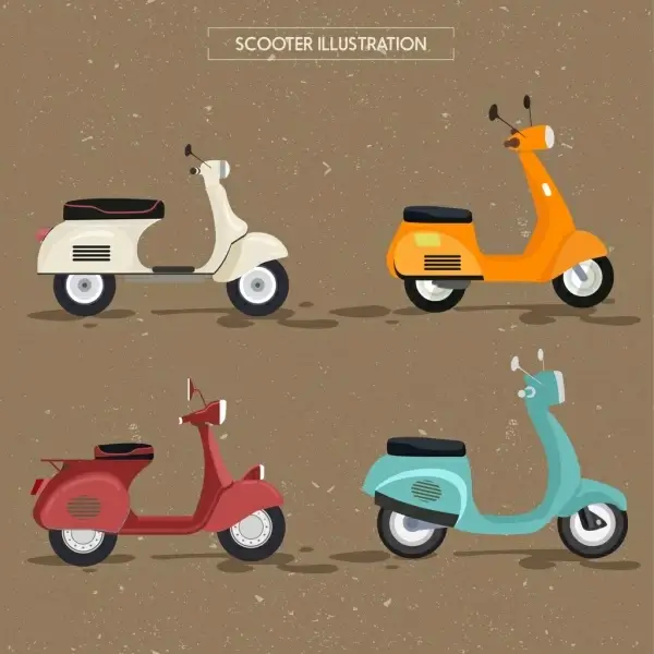 scooter icons collection multicolored classical design