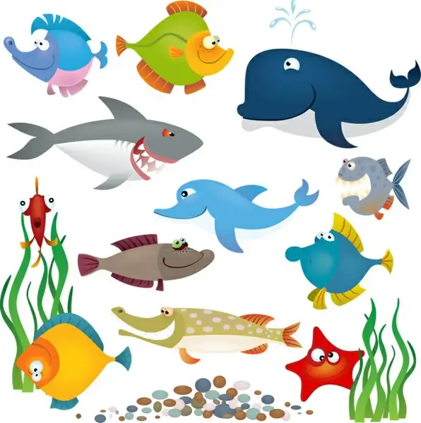 sea animals vector set