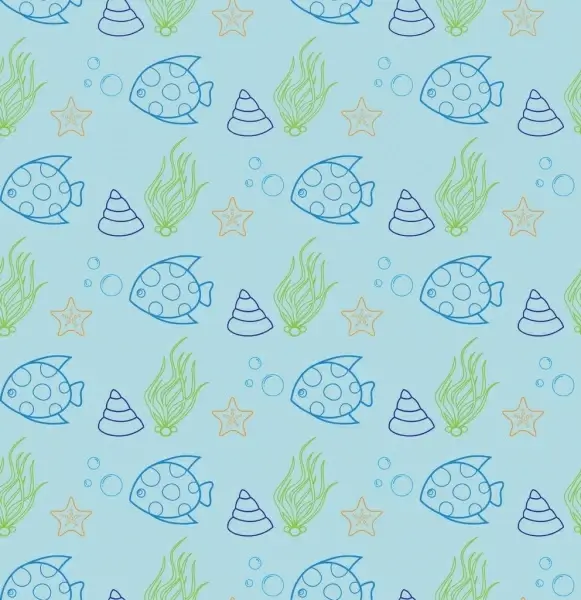 sea creatures pattern outline colored repeating style