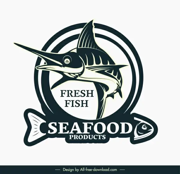 sea food logo template dynamic 3d handdrawn fish
