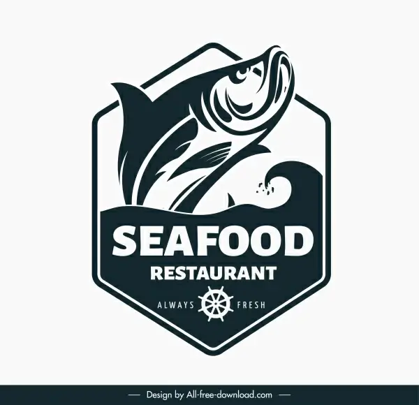 sea food logo template dynamic fish handdrawn sketch