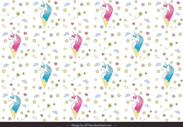 sea horses pattern colorful repeating sketch