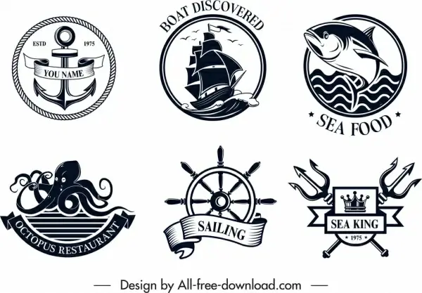 sea logo templates black white classical design
