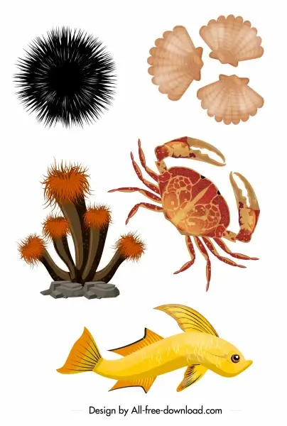 sea species icons colorful modern design