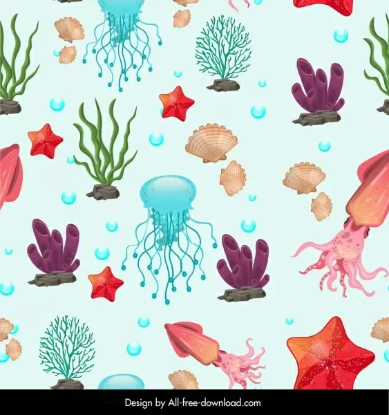 sea species pattern colorful animals icons decor