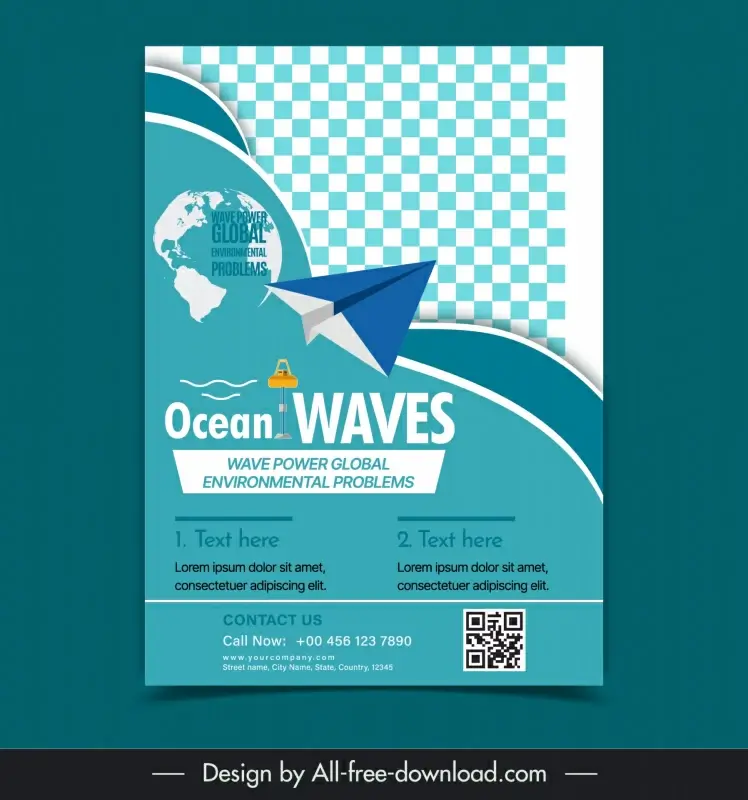 sea wave power energy poster template elegant checkered globe paper airplane 