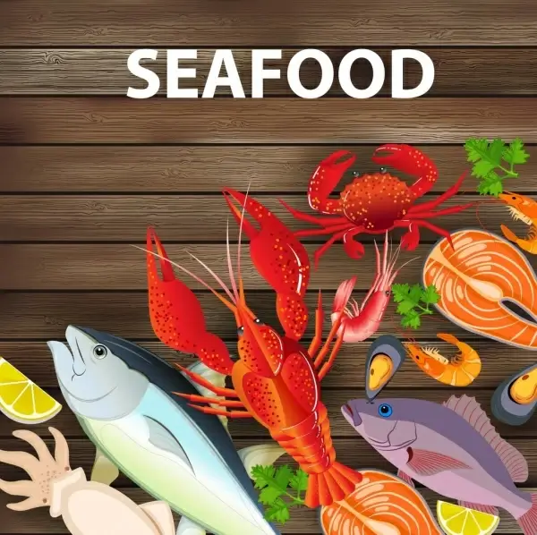 seafood advertising various colorful species icons decoration