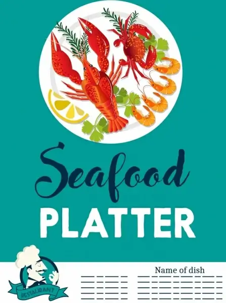 seafood banner dish crab lobster prawn icons decor