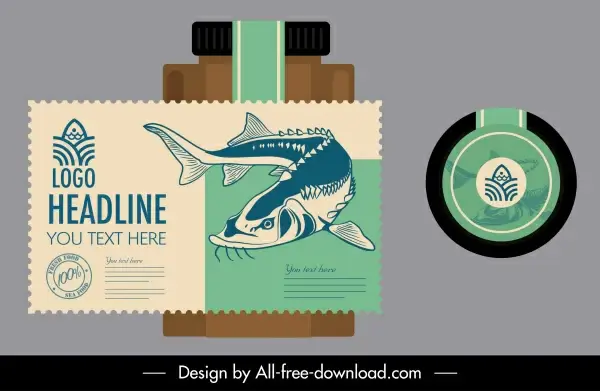seafood label template handdrawn fish sketch vintage design