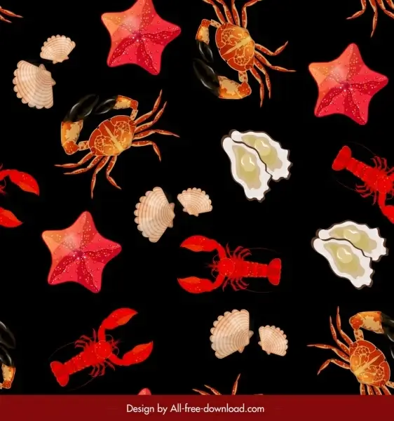 seafood pattern starfish oyster crab shell lobster icons