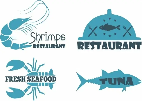 seafood restaurant logo blue flat design species icons
