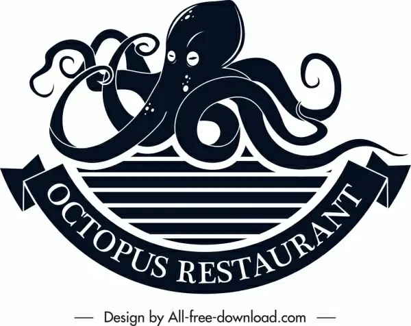 seafood restaurant logo octopus icon black white sketch