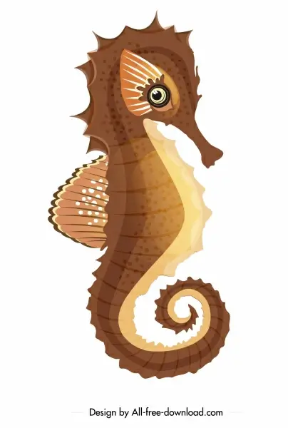 seahorse icon colored closeup flat sketch
