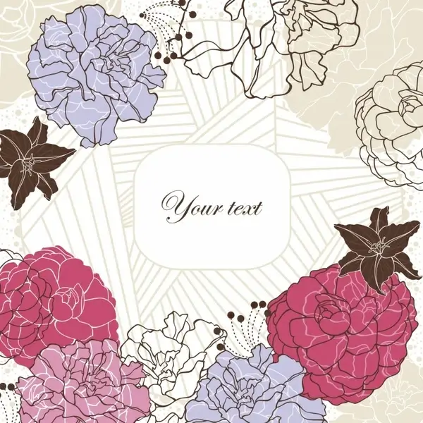 floral background template colored flat handdrawn sketch