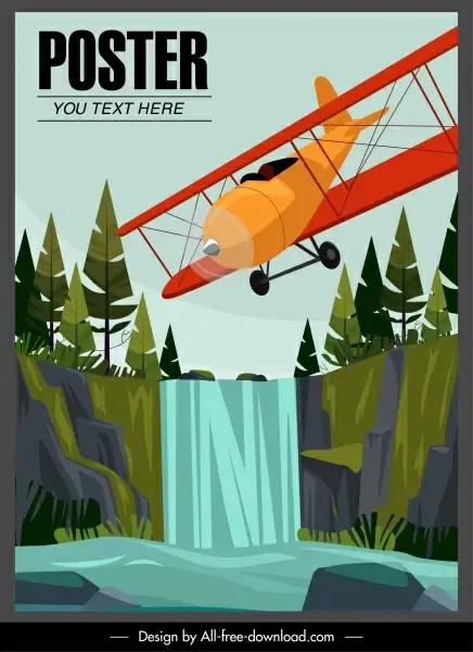 seaplane advertising poster flying sketch colorful design