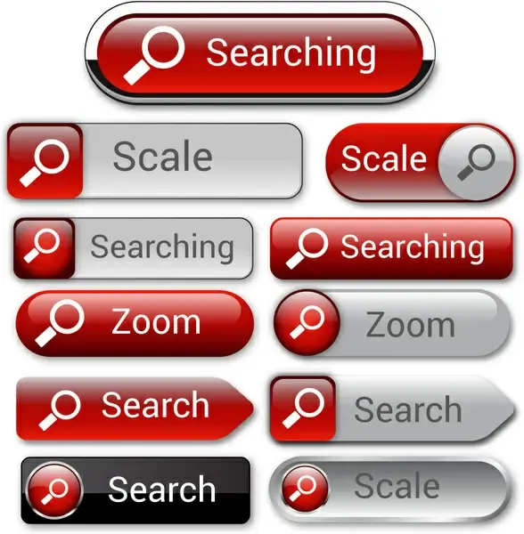 searching buttons set design with various shapes