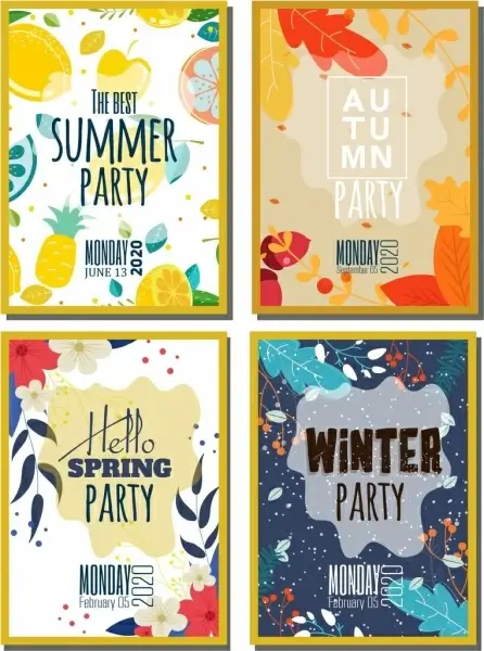 seasonal party banner sets nature theme multicolored design