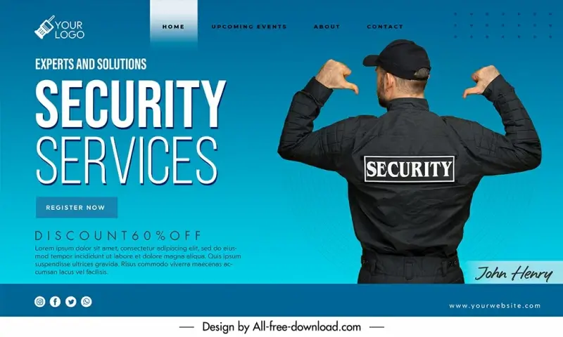 security landing page discount template man back posing 
