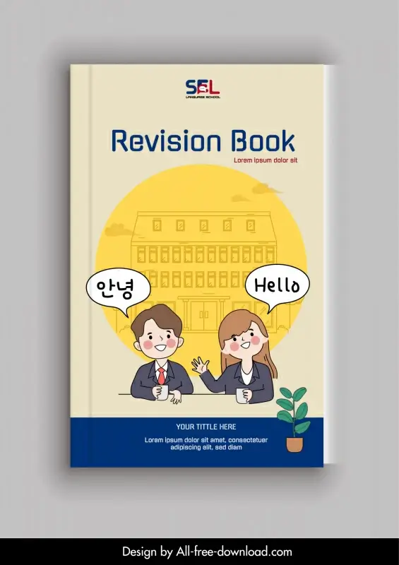 sel language school book cover template cute cartoon student university sketch  