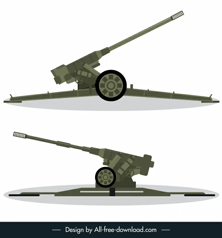 self propelled artillery icons flat shaped sketch