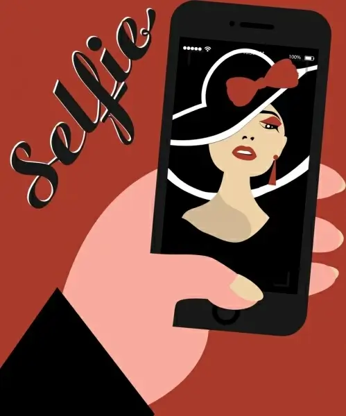 selfie banner woman picture smartphone screen icons