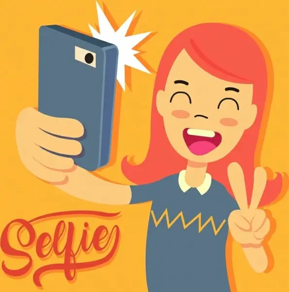 selfie drawing young girl smartphone icons