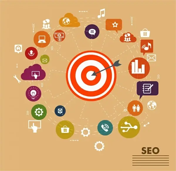 seo services infographics design with aim and icons