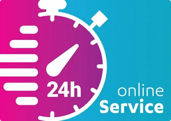 service and support for customers 24 hours a day and 7 days a week icon open around the vector clock