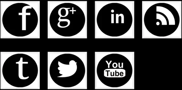 set of 7 social media icons
