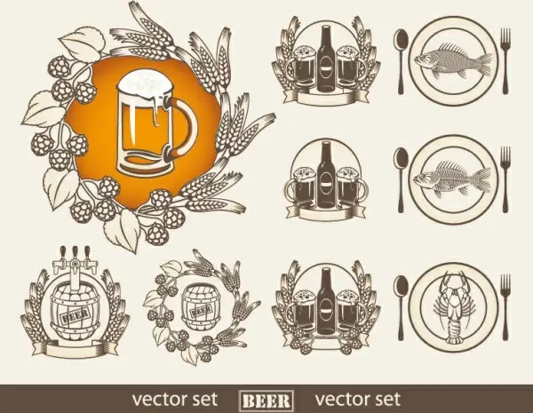 set of beer elements label vector graphic