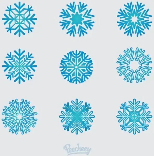 set of blue snowflakes