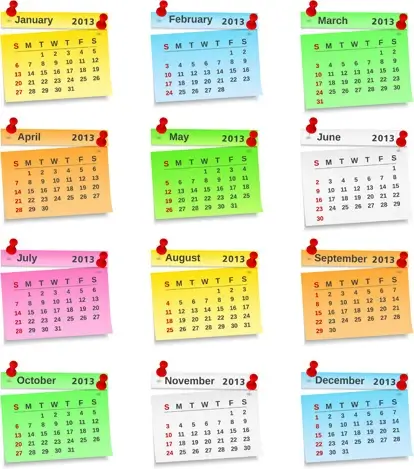 set of calendar grid13 design vector
