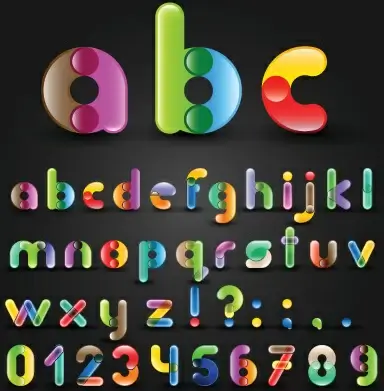 set of colorful alphabet and numbers design vector