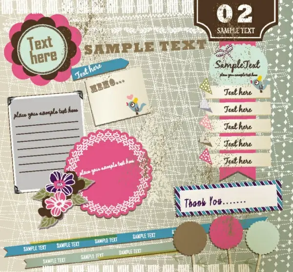 set of cute pink label stickers vector
