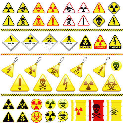 set of danger radiation symbols and icons vector