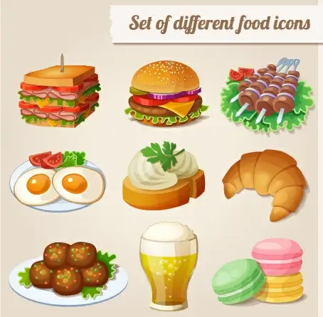 set of different food icons vector