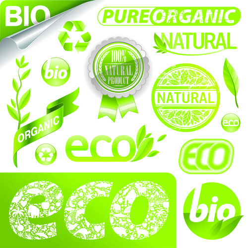 set of eco and bio elements vector labels