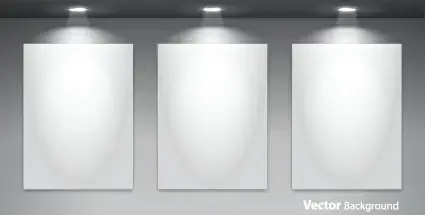 set of empty gallery wall with lights background
