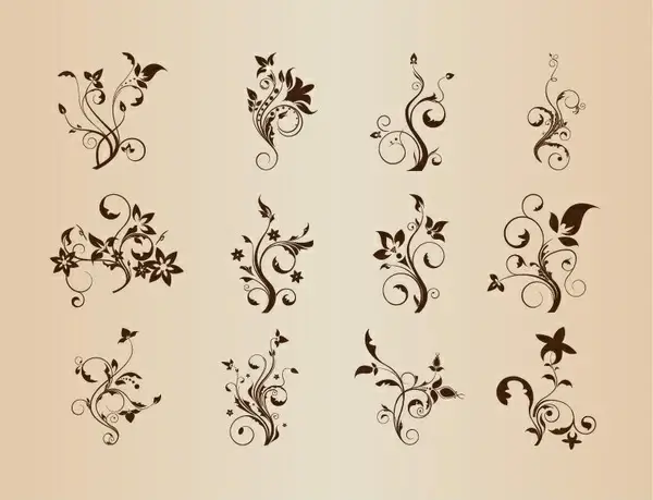 Set of Floral Elements for Design Vector Graphic