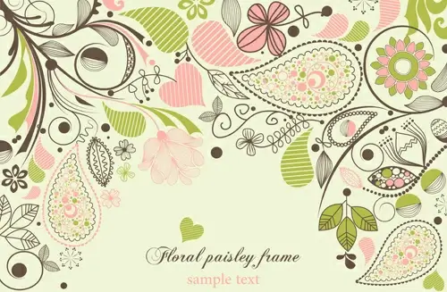 set of floral paisley elements frame vector