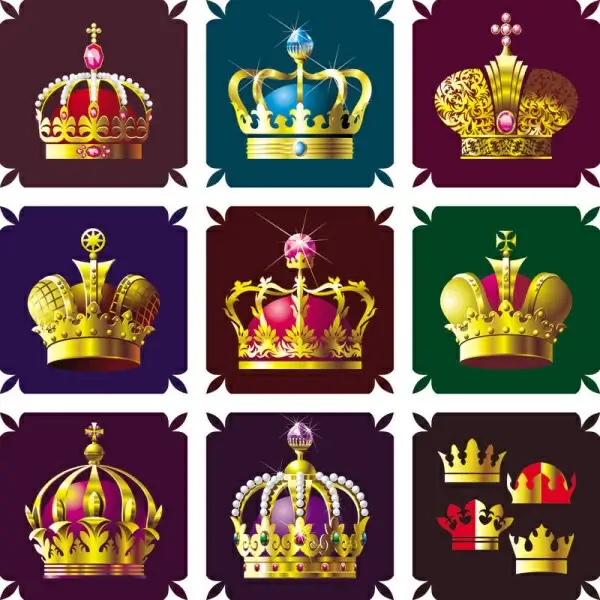 set of gold color crown vector