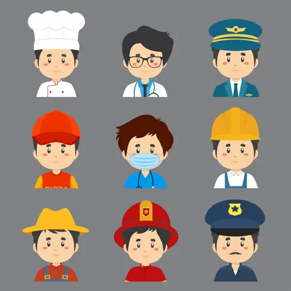 set of great variety workers avatars