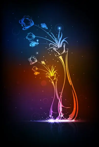 set of neon with flowers vector graphic