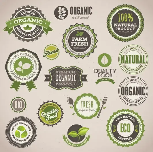 set of organic food labels vector